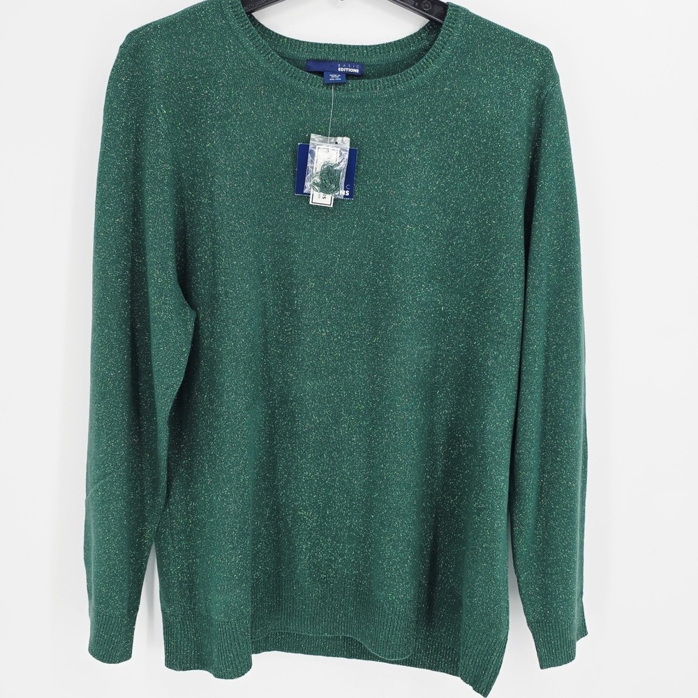 Vintage Basic Editions Sweater Women's Green Sparkle Crewneck Pullover Knit‎ XXL